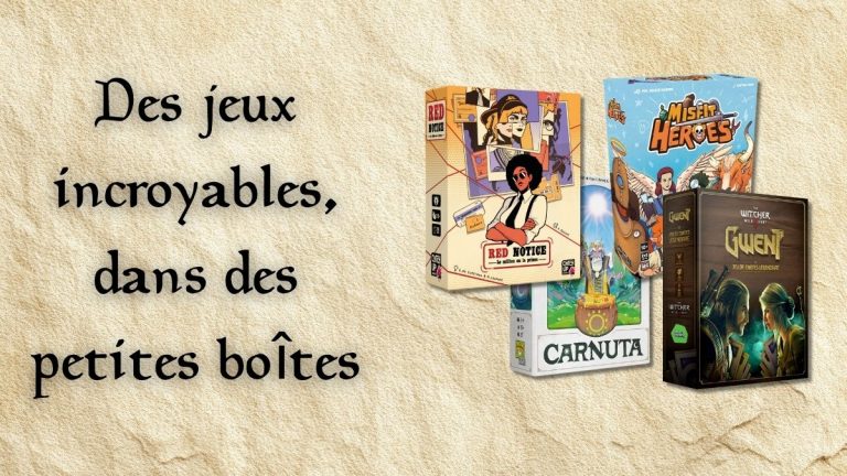 jeux de société petite boîte - Misfit Heroes, Gwent, Red Notice, Carnuta